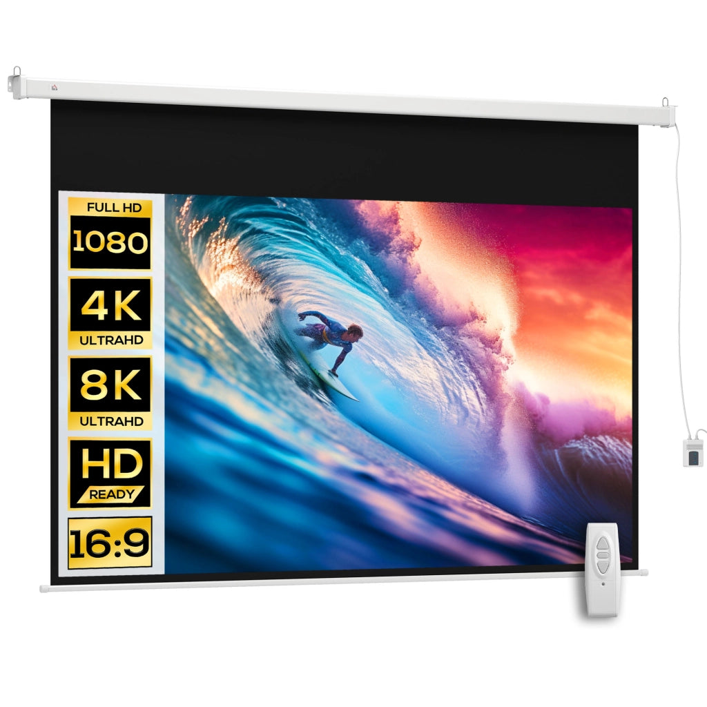 Schermo proiezione motorizzato 100 pollici 16:9 4K HD ¨C zephmum ¨C nero, montaggio parete o soffitto, telecomando