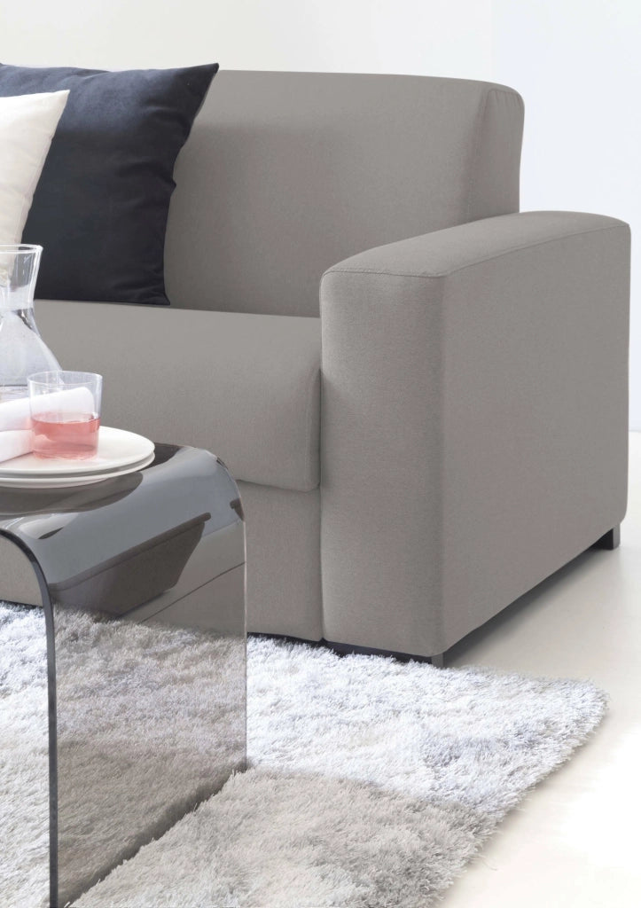 Divano fisso Atos, Divano ad angolo, Made in Italy, Sofà\  Soggiorno, con Penisola contenitore reversibile, in tessuto imbottito, con Braccioli standard, cm 280x95h90, Grigio