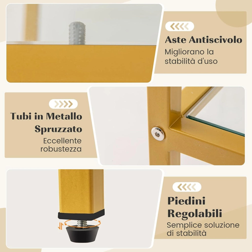Mobile Porta TV fino a 65’’, Tavolo Consolle TV con Mensole in Vetro Temperato, Mobile TV con Struttura in Metallo, Supporto TV con Struttura in Metallo, per Soggiorno, Camera da Letto