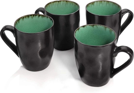 Set di tazze da caffè 4 pezzi in ceramica, capacità della tazza 350 ml, finitura in ceramica smaltata con effetto craquelé in stile vintage.