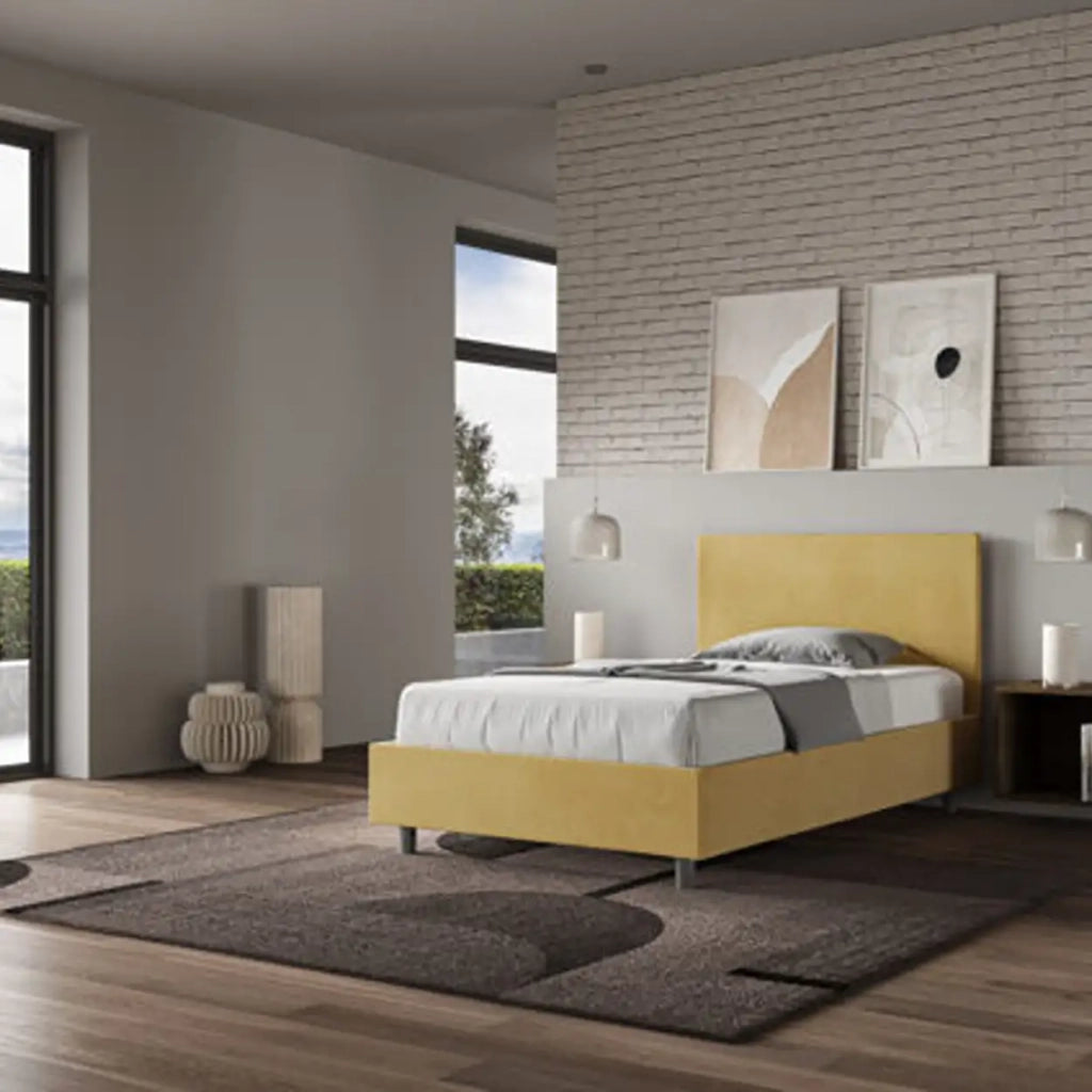 Letto una piazza e mezza senza rete imbottito 120x210 microfibra ocra Adele