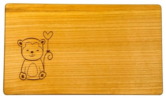 Snodo per bambini con tema animale "Scimmia" in legno di cerro FSC certificato - Piccolo tavolino da colazione per bambini - Piccolo tavolo da colazione in legno 26cm x 15cm x 1cm