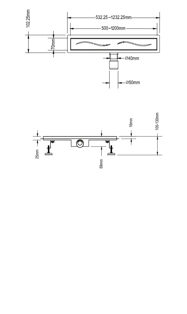 Canalina di scarico doccia in acciaio inox  120 cm x 7 mod. Onda