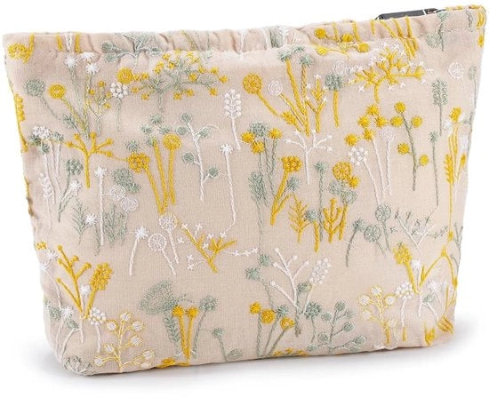 Organizzatore di trucco portatile - Borsa di tela - Etui di tela con organizzatore di trucco - 25 x 18 x 5 cm - Stampa elegante con ricamo