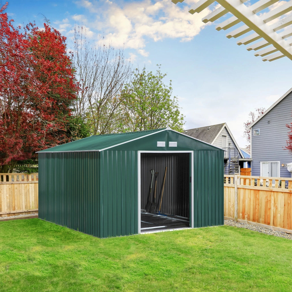 EasyComfort Casetta da Giardino con 2 Porte Scorrevoli e 4 Prese d'Aria in Acciaio, 340x386x200cm, Verde
