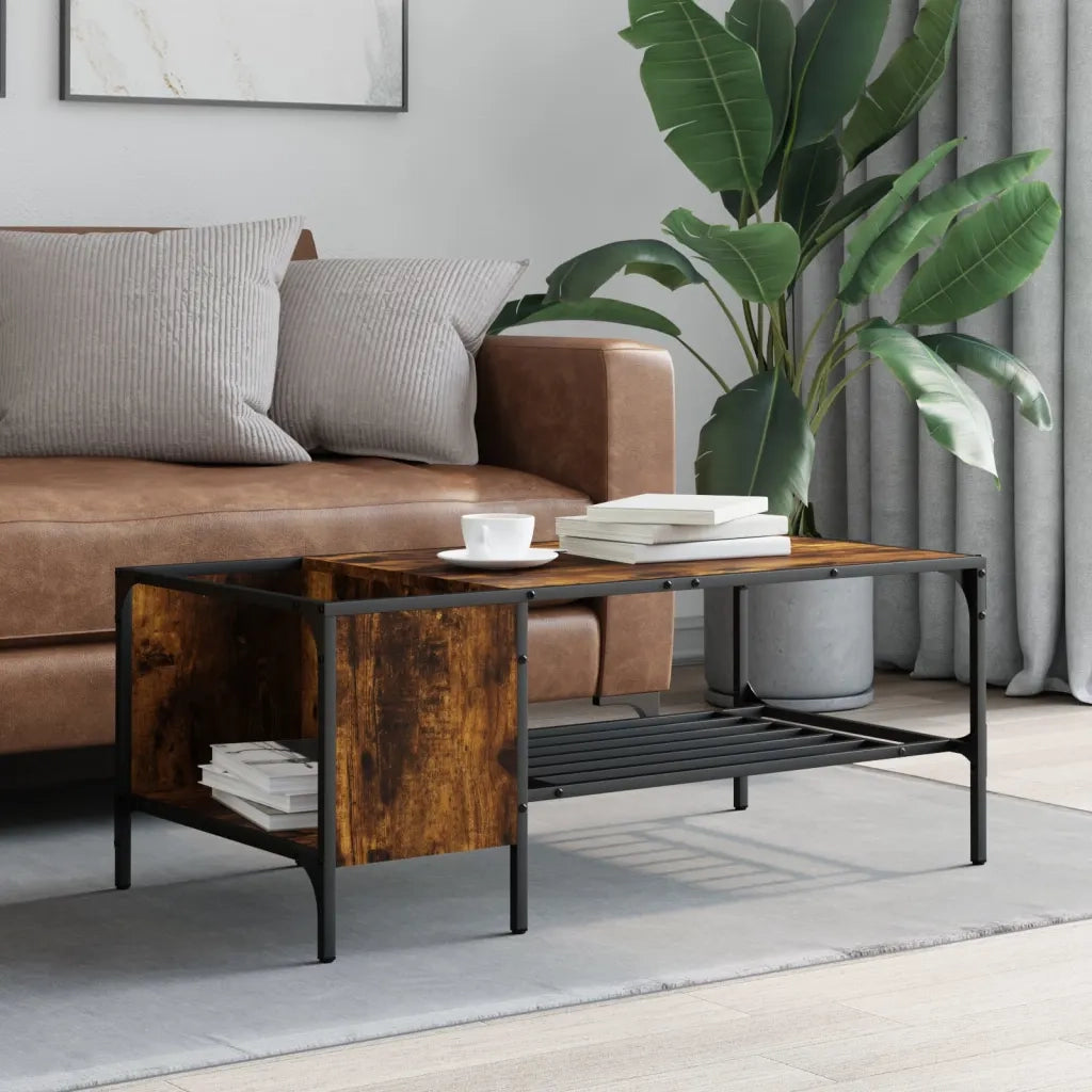 Tavolino salotto | Tavolino da caff¨¨ | Tavolino da Soggiorno Ripiano Rovere Fumo 100x51x40cm Multistrato