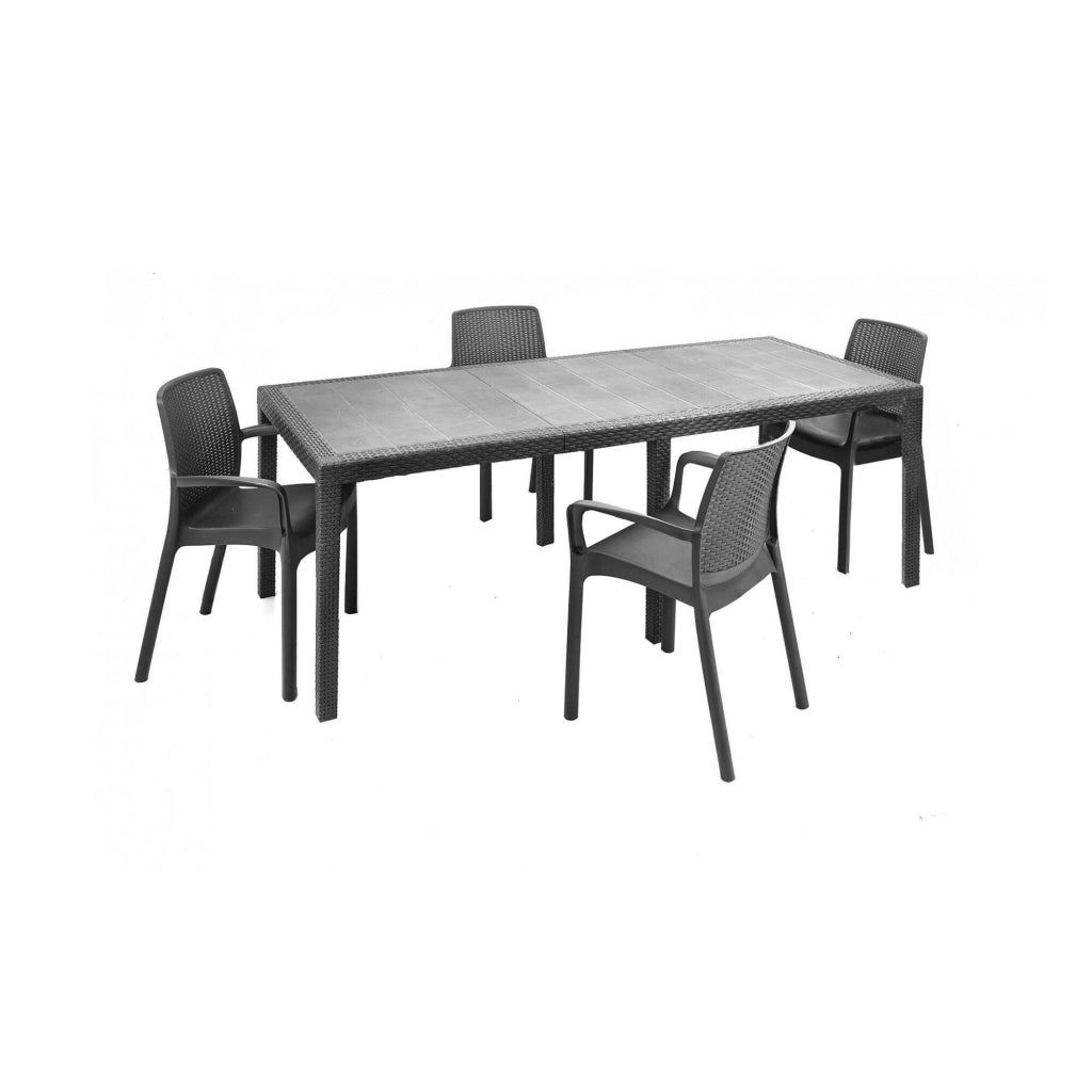 Set tavolo e sedie Cortanze, Salottino indoor, Tavolo rettangolare allungabile con 4 sedie con braccioli, Made in Italy, Antracite