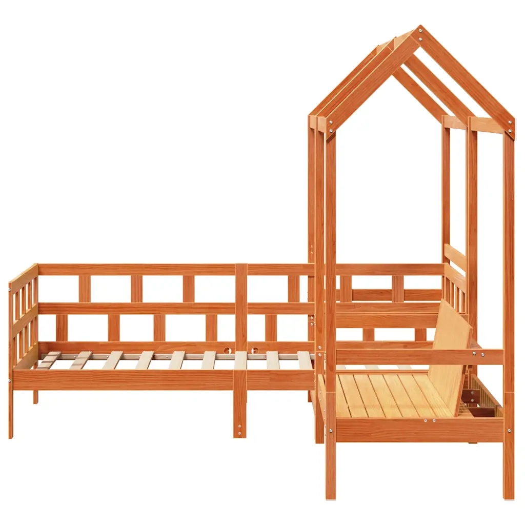 Letto singolo | Letto per adulti | Set Dormeuse con Tetto Marrone Cera 80x200 cm Massello Pino