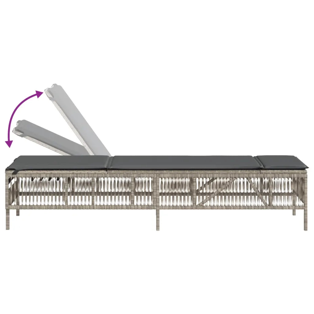 Lettino Prendisole con Cuscino Grigio Chiaro in Polyrattan 4002742