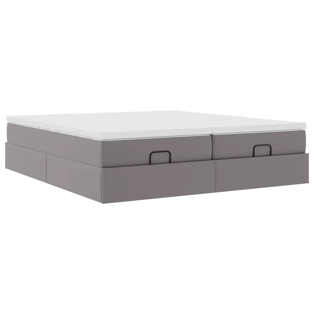 Struttura Letto Pouf con Materassi Grigio 200x200 cm Similpelle 3311232