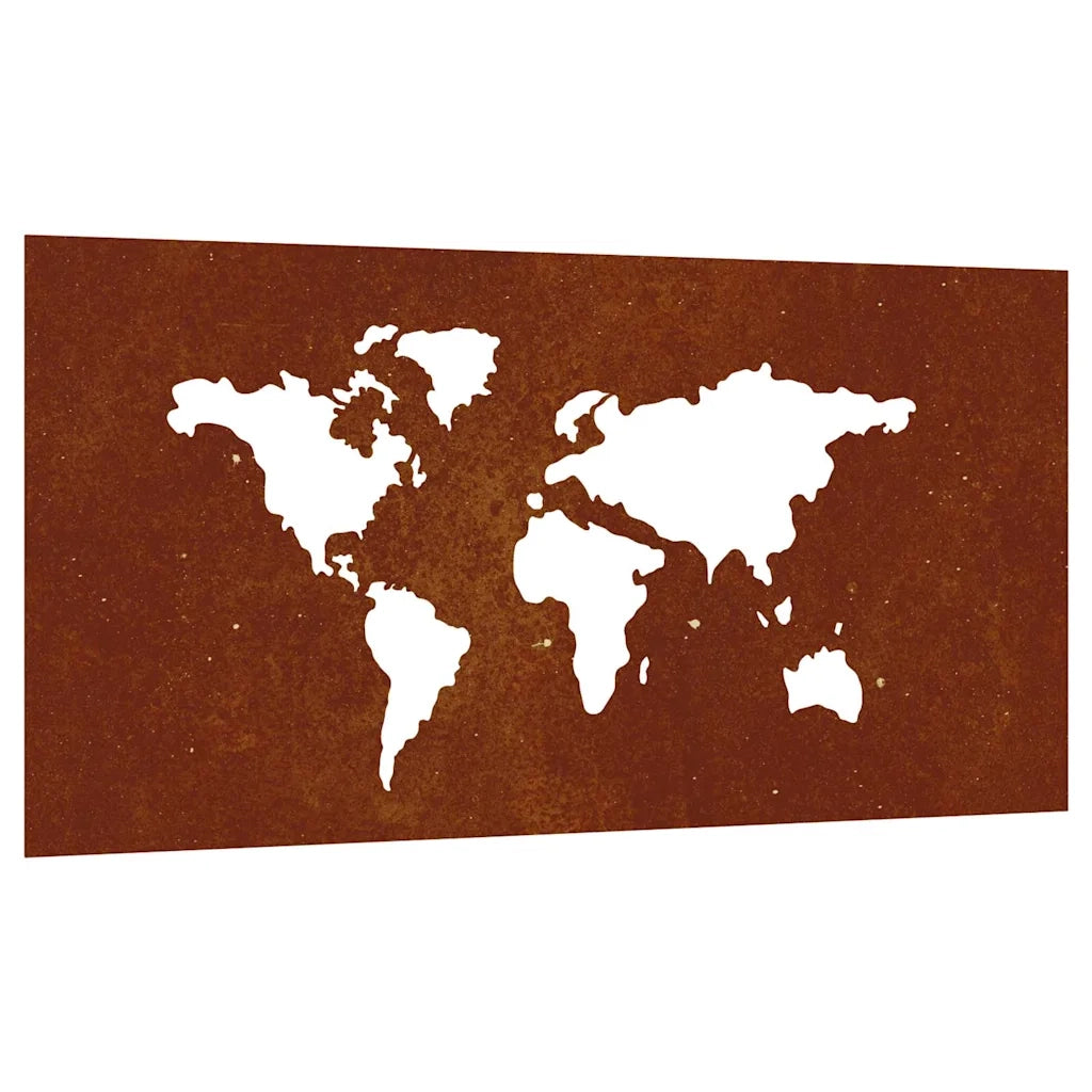 Decorazione Muro Giardino 105x55 cm Mappa Mondo Acciaio Corten CFW4160924