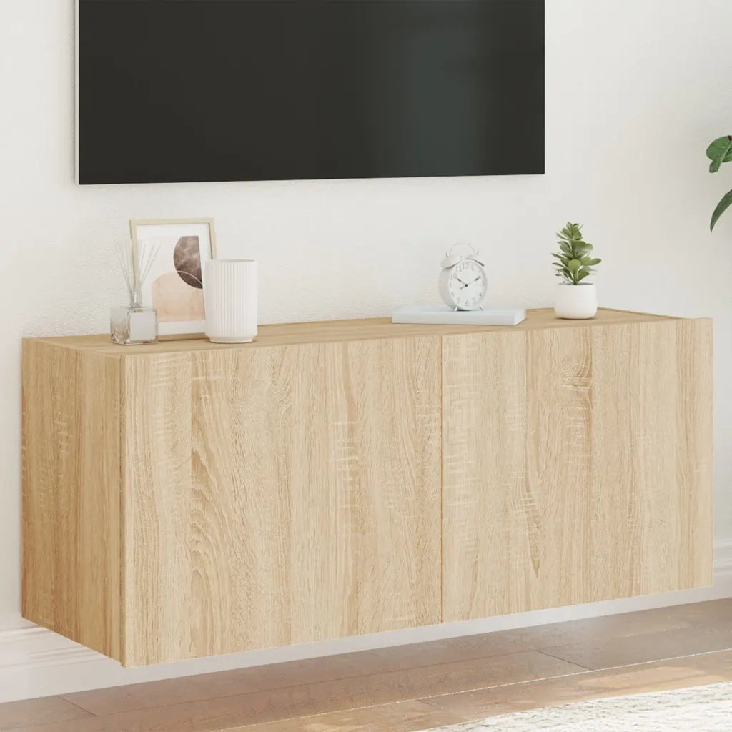 Mobile TV a Parete | Armadietto TV | Mobile Porta TV con Luci LED Rovere Sonoma 100x35x41 cm