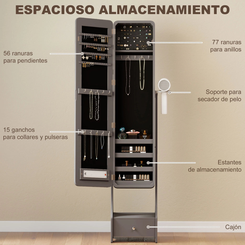 Armadio Gioielli con Luci LED e Specchio ¨C Minimal ¨C Grigio