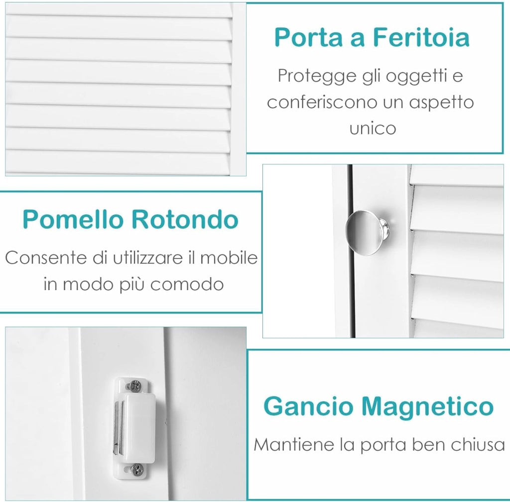 Armadio del Bagno Montato a Muro, Mensola Interna Regolabile, Struttura in MDF di Qualità, Pratico e Salva Spazio, Design Unico (Bianco)