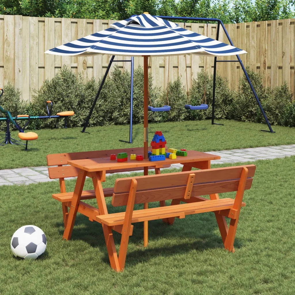 Tavolino da Giardino | Tavolo da Picnic per 4 Bambini con Ombrellone Legno di Abete