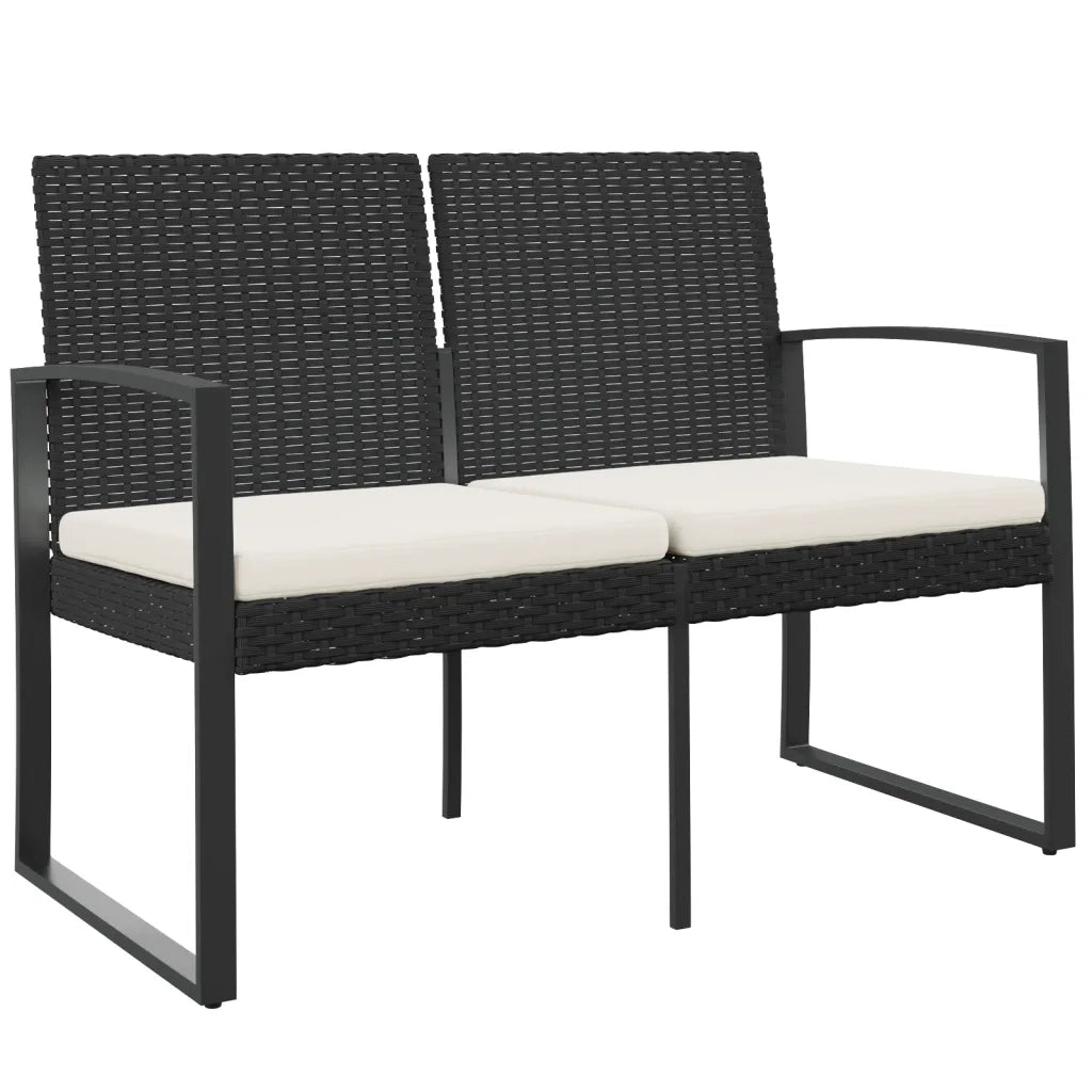 Panca da Giardino a 2 Posti con Cuscini in Rattan PP Nero 360209
