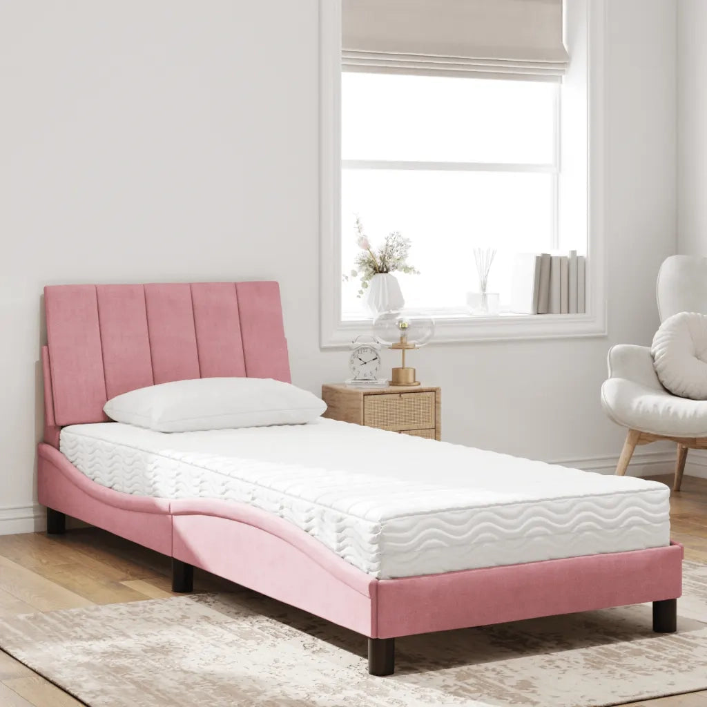 Letto con Materasso Hanko Rosa 80x200 cm in Velluto