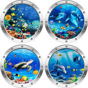Decorazione per Bagno 3D - Sottoacqua - 4 Pezzi - Argento - Murale