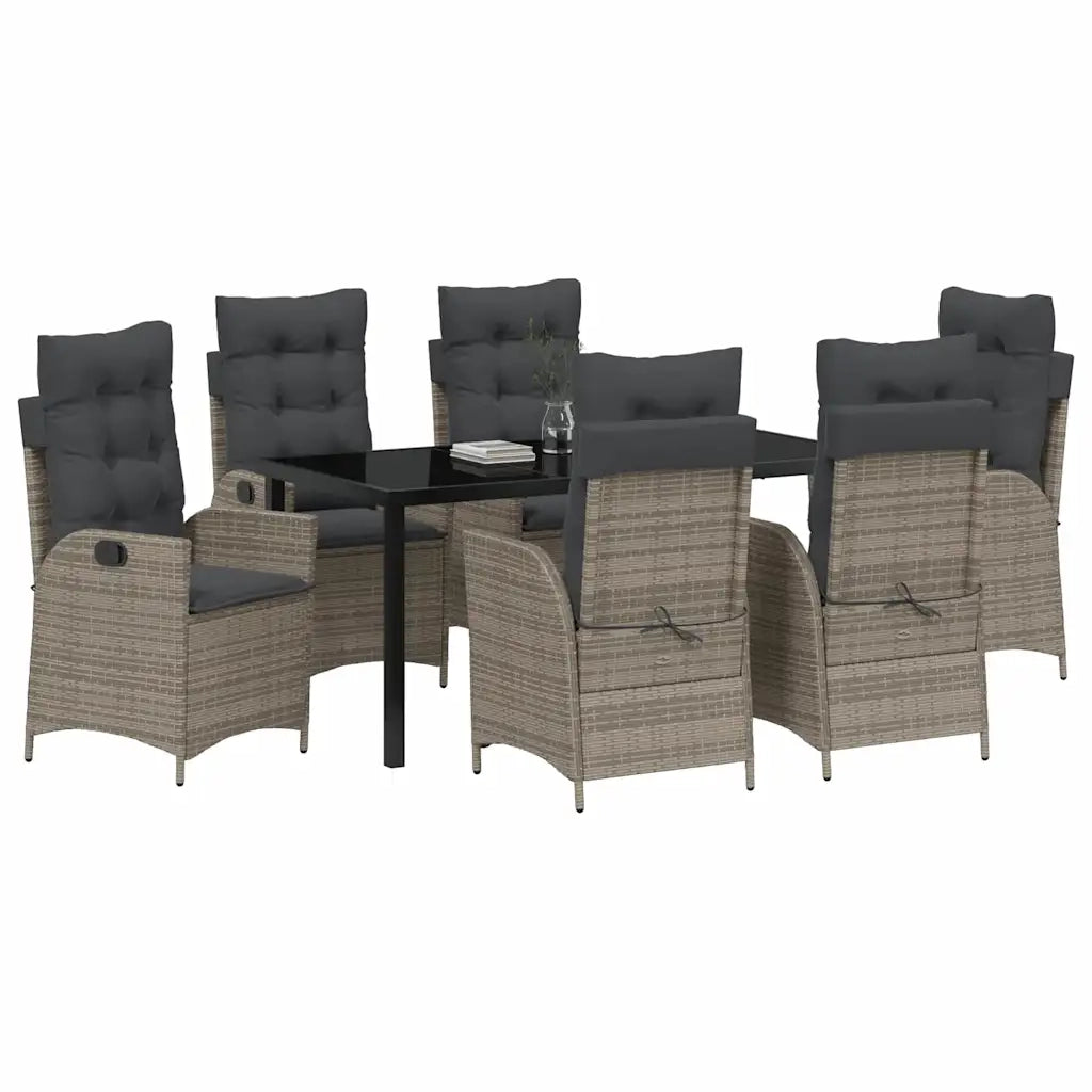 Set da Pranzo per Giardino con cuscino 7 pcs Grigio polyrattan