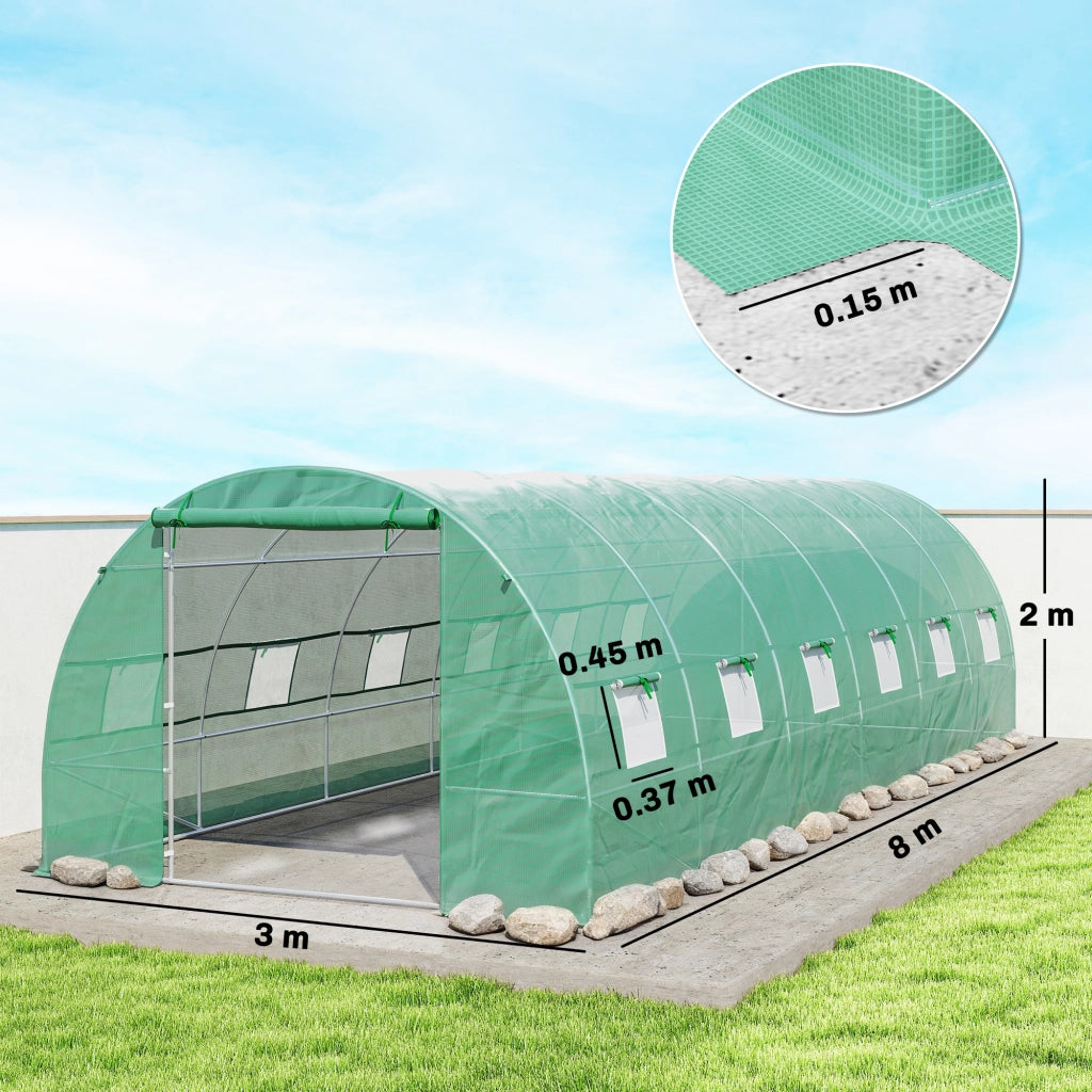 Serra da Giardino ¨C Minimal ¨C Verde 8x3x2 m con 12 Finestre