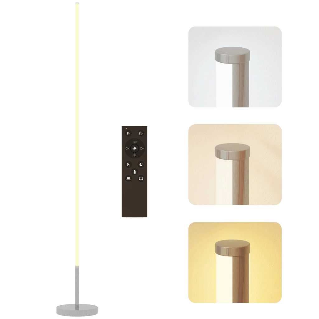 Lampada da terra LED dimmerabile ¨C Xylo ¨C con telecomando e interruttore a pedale, ?20x150cm, argento