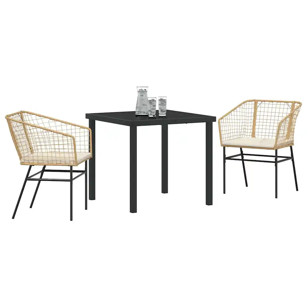Set da Pranzo per Giardino 3 pcs Marrone polyrattan