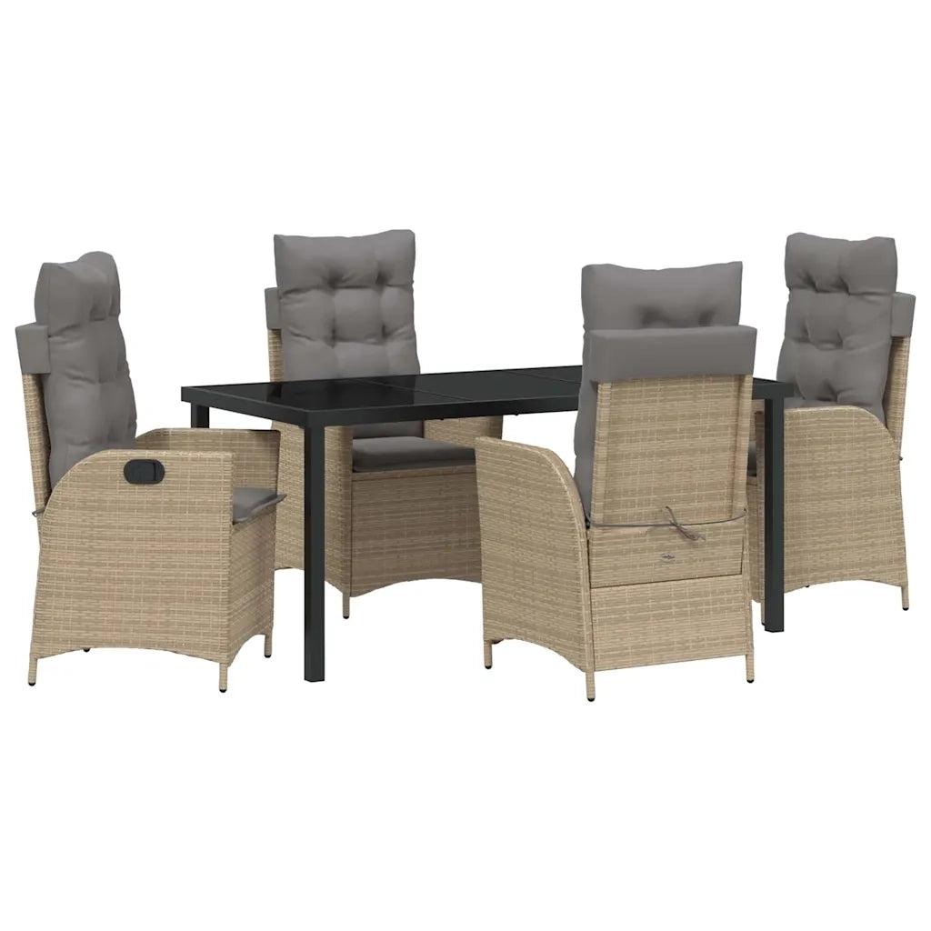 Set da Pranzo per Giardino con cuscino 5 pcs Beige polyrattan