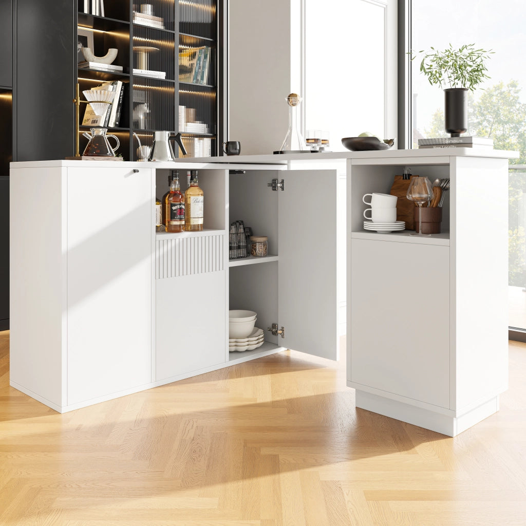 Tavolo Bar Girevole 360¡ã con Piano in Marmo e Vano Aperto ¨C MINIMAL ¨C Bianco 210x30x100,9 cm
