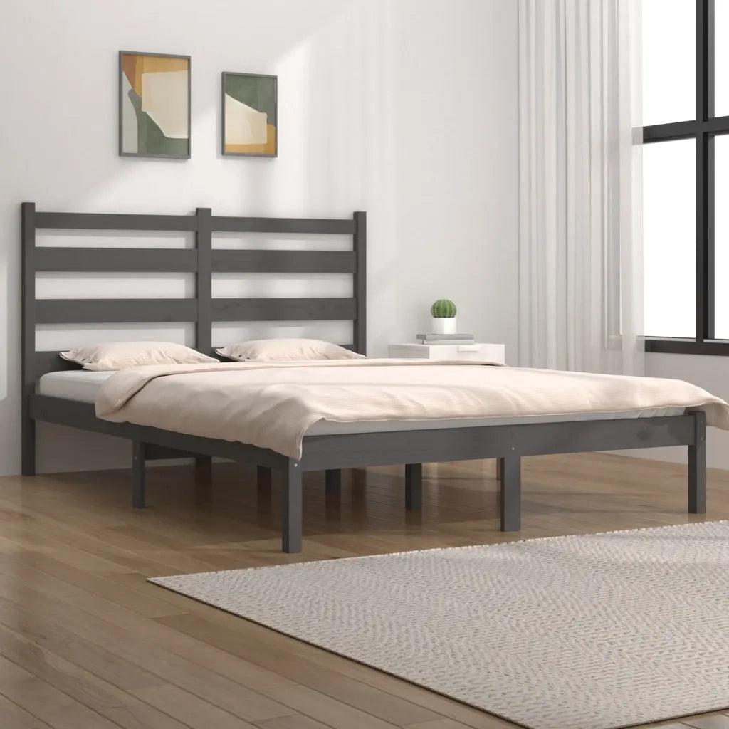 Letto matrimoniale | Letto per adulti | Giroletto Grigio in Legno Massello di Pino 200x200 cm