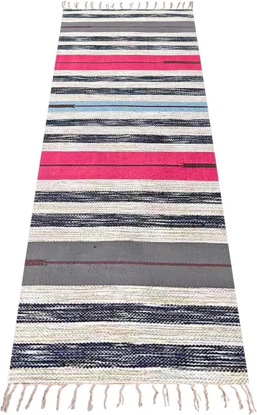 Mat di yoga Fatto a mano da Art & Rugs di cotone biologico - tessuto a mano, antiscivolo e spesso - adatto per diverse yoga e fitness in casa - comodo e extra lungo - 60 x 180 x 3 mm