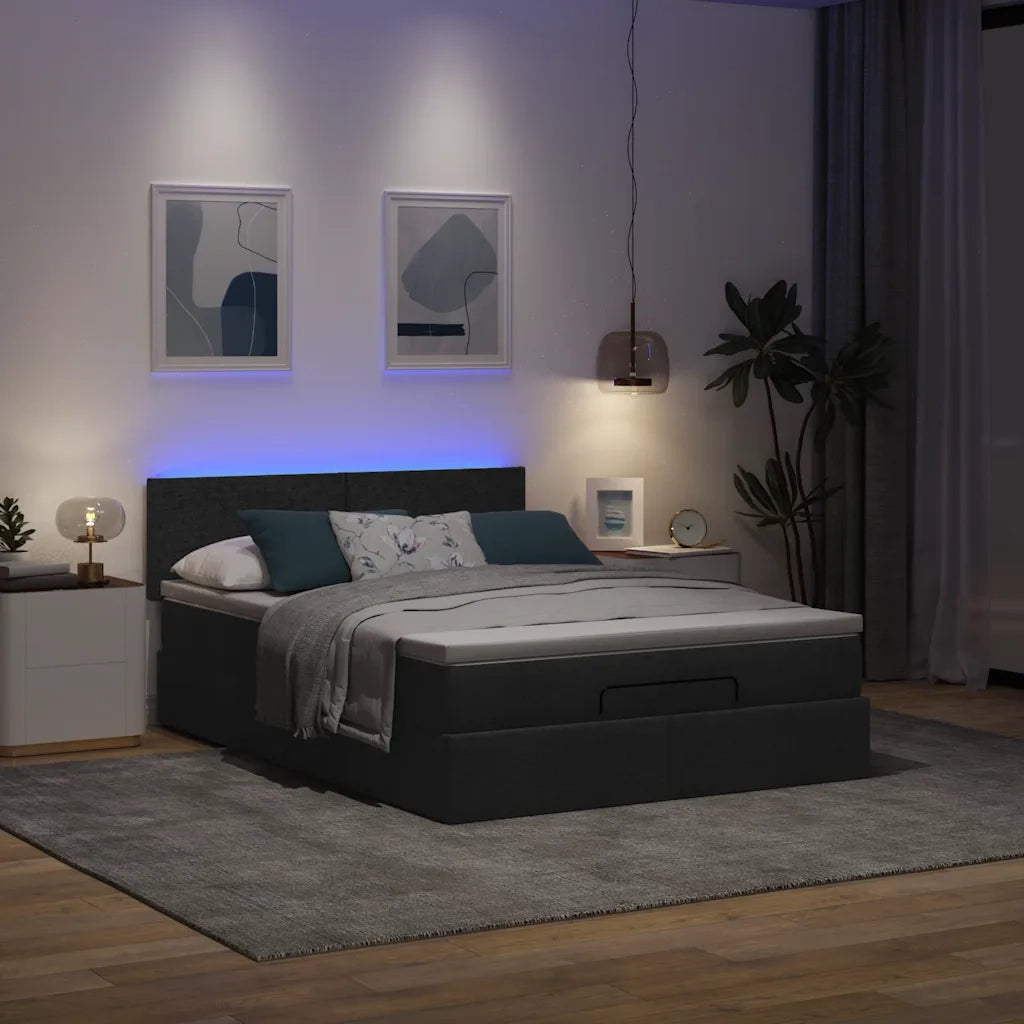 Pouf Letto con Materasso e LED Nero 140x190 cm 3312224