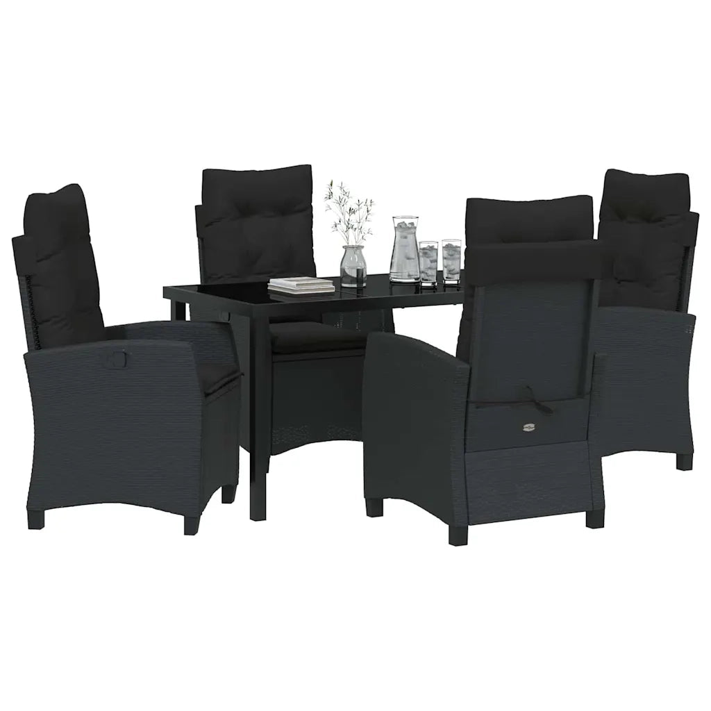 Set da Pranzo per Giardino con cuscino 5 pcs Nero polyrattan