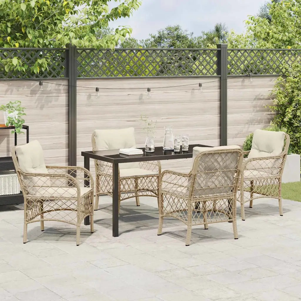 Set da Pranzo per Giardino con cuscino 5 pcs Beige polyrattan