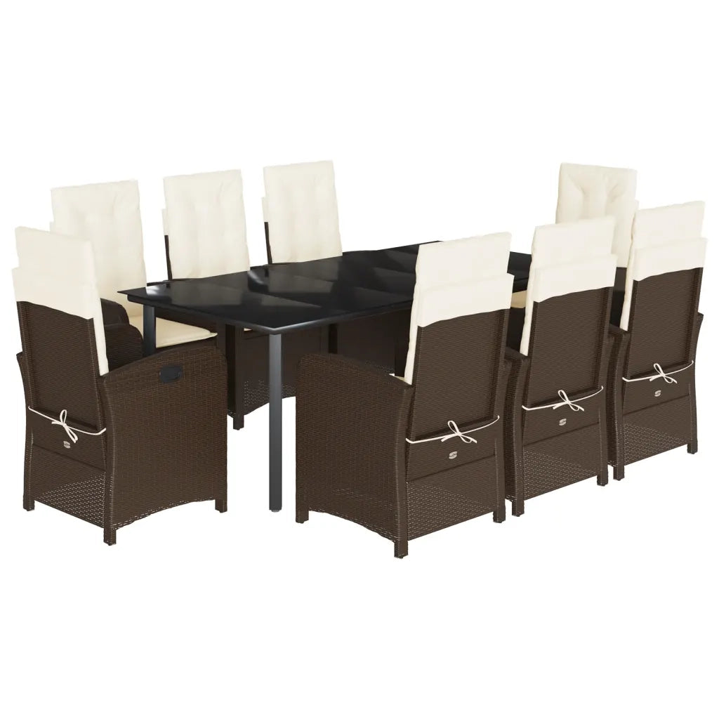 Set da Pranzo da Giardino 9pz con Cuscini Marrone in Polyrattan