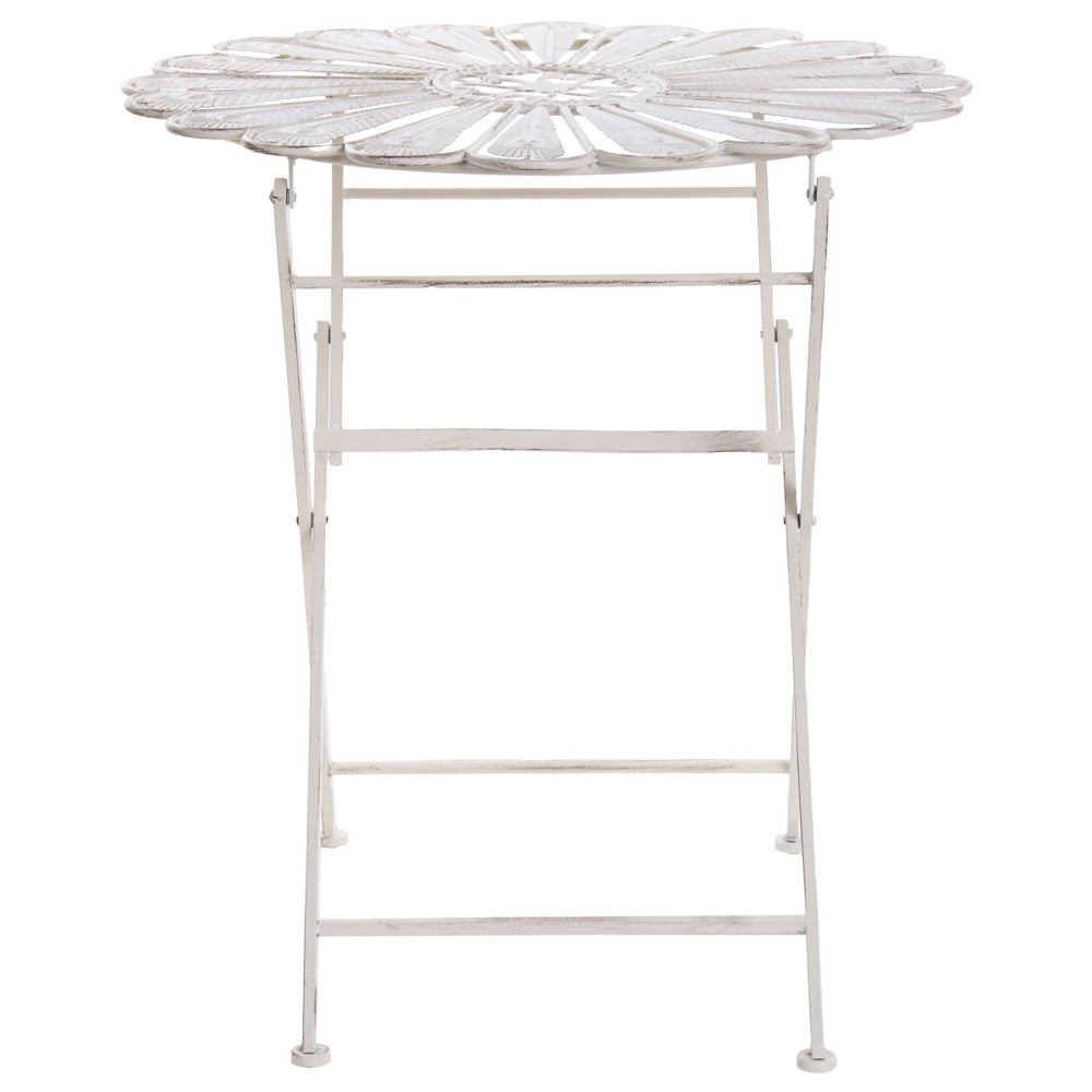 Set da giardino per bistrot Tavolo, panca e sedie in metallo verniciato a polvere bianco sporco Motivo pavone Effetto invecchiato