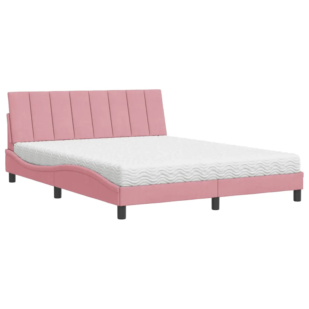 Letto con Materasso Hanko Rosa 160x200 cm in Velluto