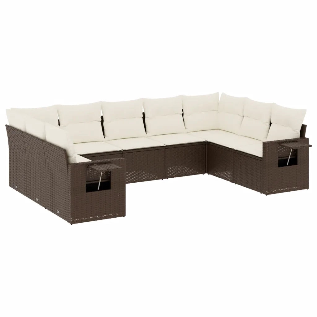 Set Divani da Giardino 9pz con Cuscini Marrone in Polyrattan 3252940