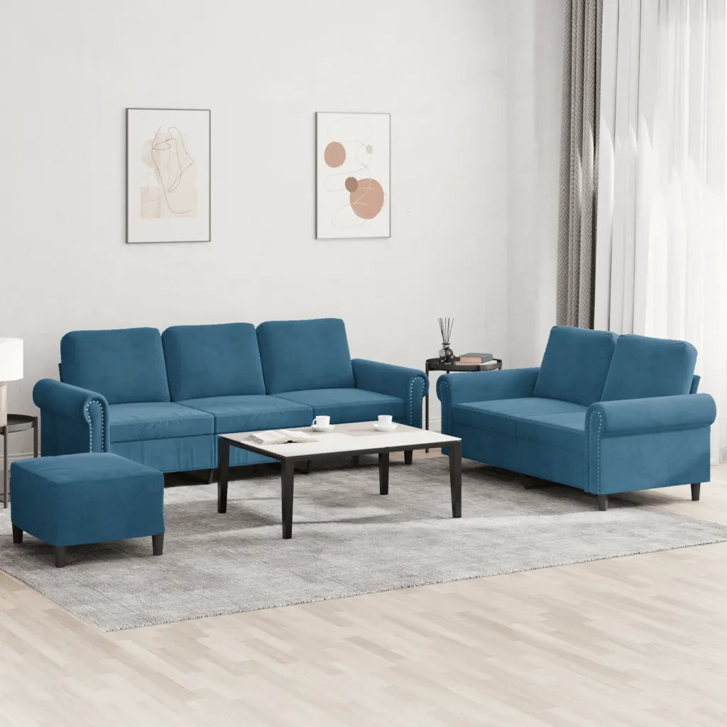 Set di Divani 3 pz con Cuscini Blu in Velluto 3202269