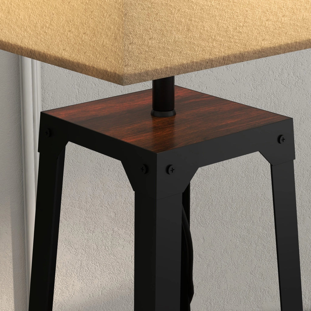 Lampada da Terra Ø42x166 cm in Metallo e MDF Nero e Beige
