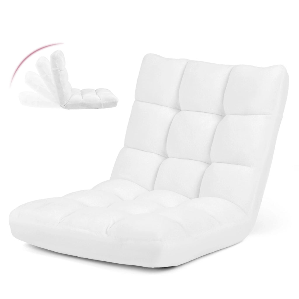 Sedia imbottita da pavimento regolabile in 14 posizioni, Poltrona da pavimento 105x56x15cm Bianco-Divani da terra