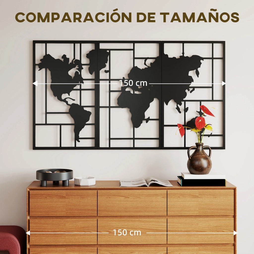 Mappa del Mondo in 3 Pezzi ¨C Minimal ¨C Nero