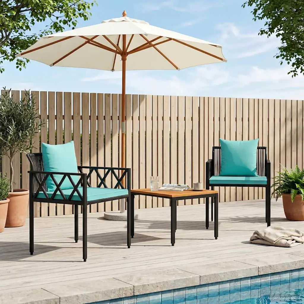 Set Mobili da Esterno 3 pcs Nero e Turchese polyrattan 42025351