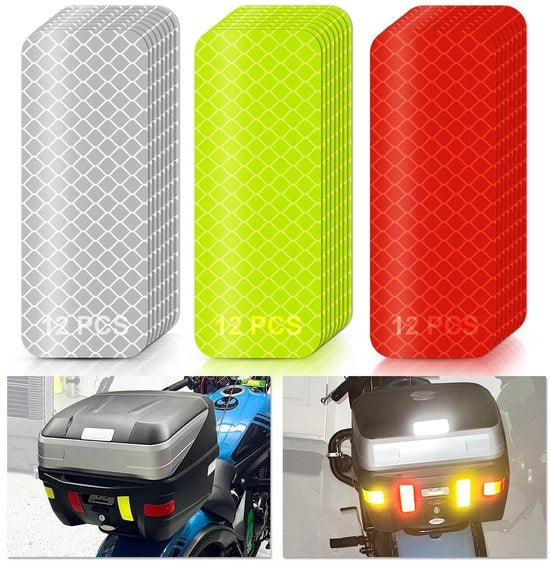 Etichette riflettenti 36 pezzi - Alta visibilità - Nastro riflettente - Strisce idrorepellenti - Sicurezza per bicicletta/automobile - Prestazioni riflettenti notturne
