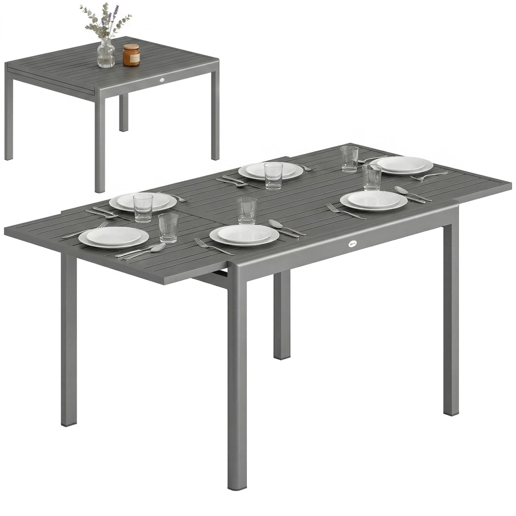 Tavolo da Giardino Allungabile per 6-8 Persone con Piano a Doghe, in Alluminio, 110-170x90x75 cm, Grigio Scuro