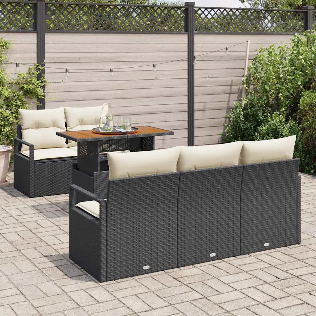 Set Divano da Giardino con cuscino 6 pcs Nero e crema