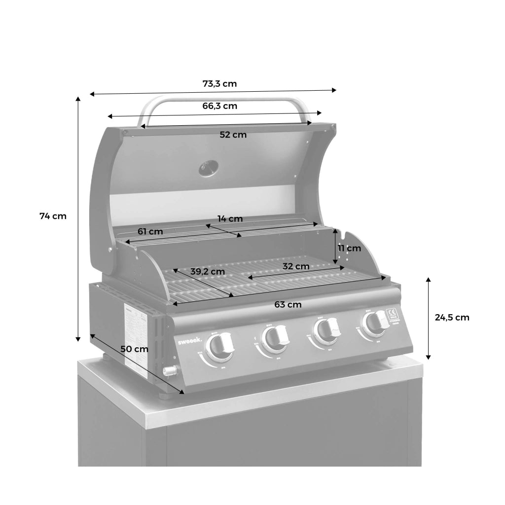 Barbecue a gas a 4 bruciatori, argento