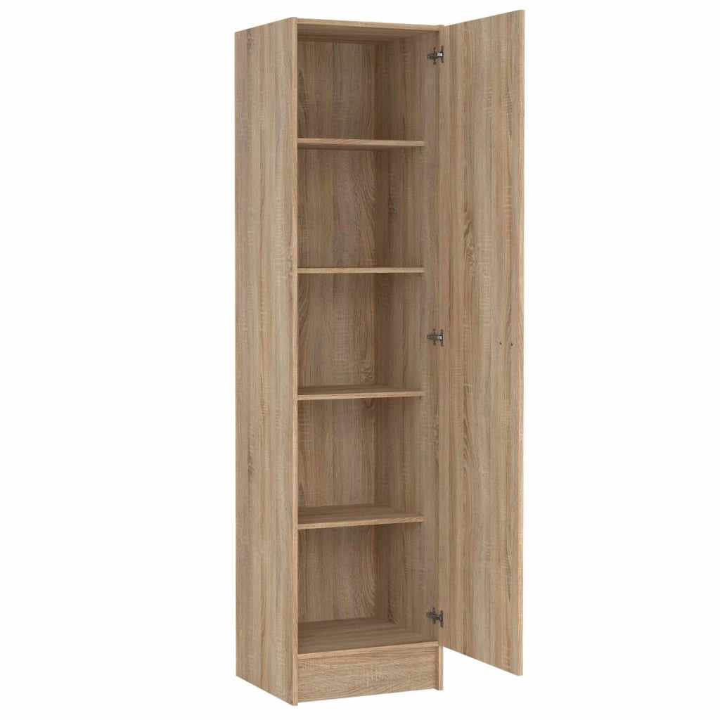 Colonna Armadio Bagno Con 1 Anta E 4 Ripiani Regolabili Mobile Salvaspazio Alto Design Moderno Semplice Per Ingresso Corridoio Ripostiglio Con Maniglia In Metallo Argentata 200 X 47.1 X 49.2 Cm Rovere
