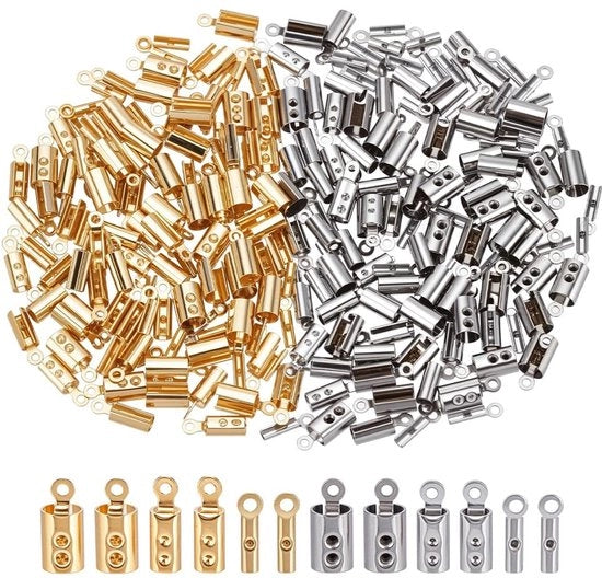 Connettori per gioielli a crimp con 240 pezzi, a forma di coda di cavallo, in acciaio inossidabile, dorato/colore, per DIY e artigianato