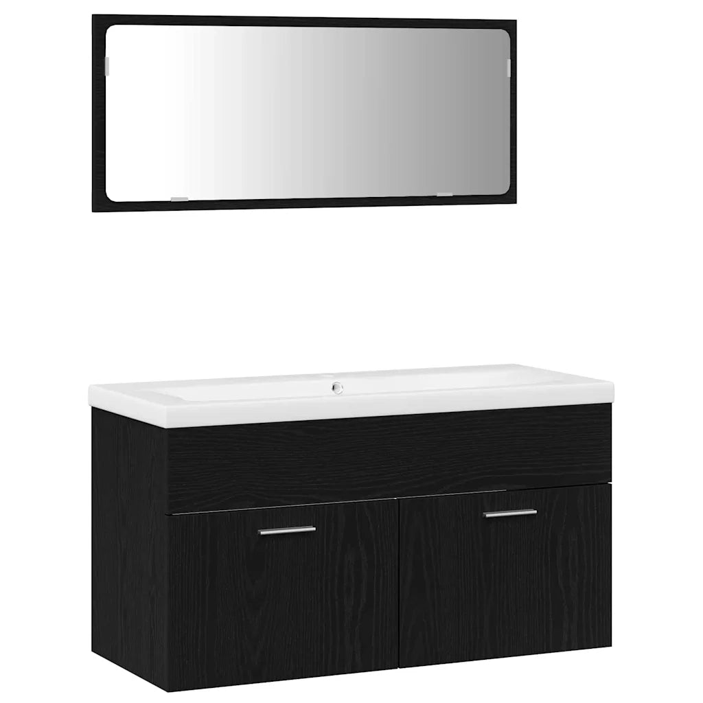 Set di mobili per il bagno 3 pcs Rovere Nero Legno multistrato 3334339