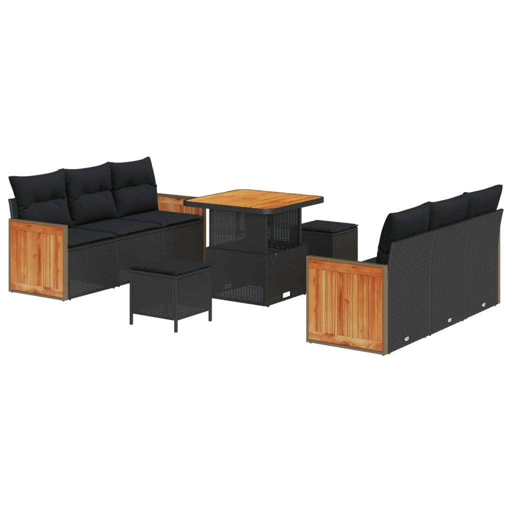 Set Divano da Giardino con cuscino 9 pcs Nero 3363254